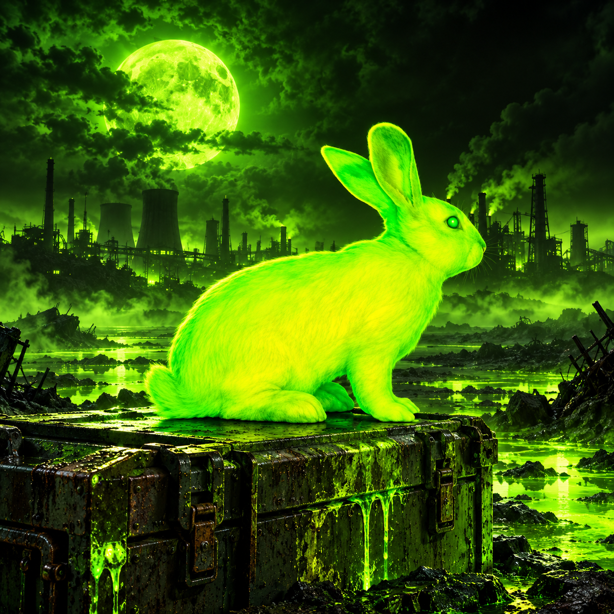 Radioactive Rabbit in a glowing green wasteland